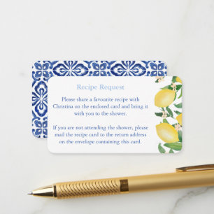 Mediterranean Lemons Blue Tiles Recipe Request Enclosure Card