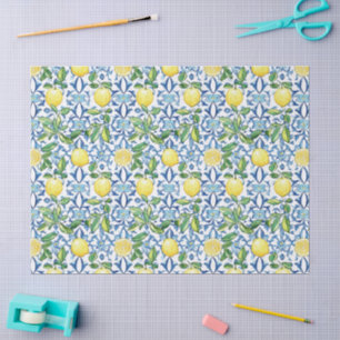 Mediterranean Lemons Blue Tiles Tissue Paper
