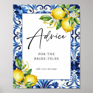 Mediterranean Lemons Bridal Shower Advice Sign
