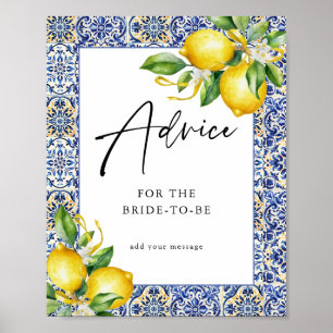 Mediterranean Lemons Bridal Shower Advice Sign