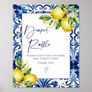 Mediterranean Lemons Bridal Shower Diaper Raffle Poster