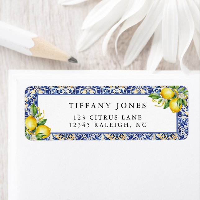 Mediterranean Lemons Bridal Shower Return Address (Insitu)