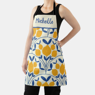 Mediterranean Lemons on Blue scallop shape custom  Apron