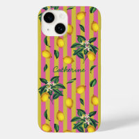 Mediterranean Lemons Pink Yellow Stripes Name