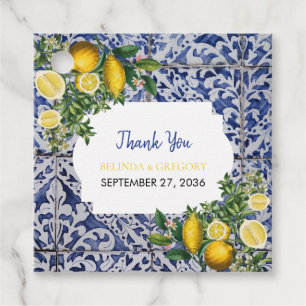 Mediterranean Lemons Portuguese Tiles Wedding Favour Tags