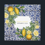 Mediterranean Lemons Portuguese Wedding Favour Magnet<br><div class="desc">Hand painted traditional tiles from Portugal design with Mediterranean lemons. Azulejo blue and white floral leaf tile artwork. A beautiful Mediterranean design depicting yellow lemons with their greenery and blossoms against a blue and white vintage Portuguese pattern. The wedding text is elegantly framed with a white geometric shape. Unique Azulejo...</div>
