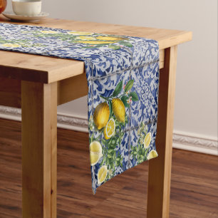 Mediterranean Lemons Summer Portuguese Tiles  Short Table Runner