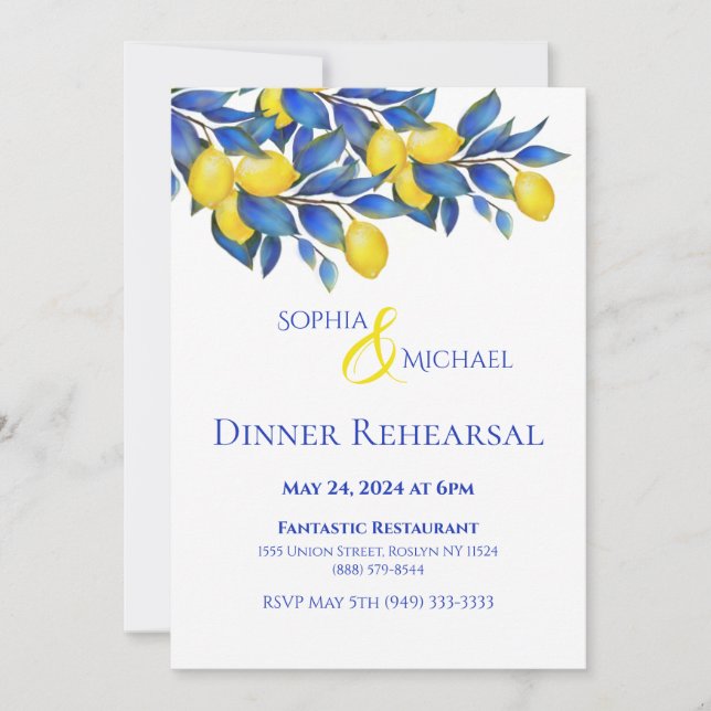 Mediterranean-Lemons- Wedding Dinner Rehearsal- Invitation (Front)