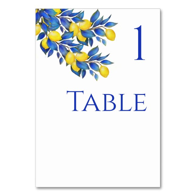 Mediterranean- Lemons-Wedding Table Card (Front)