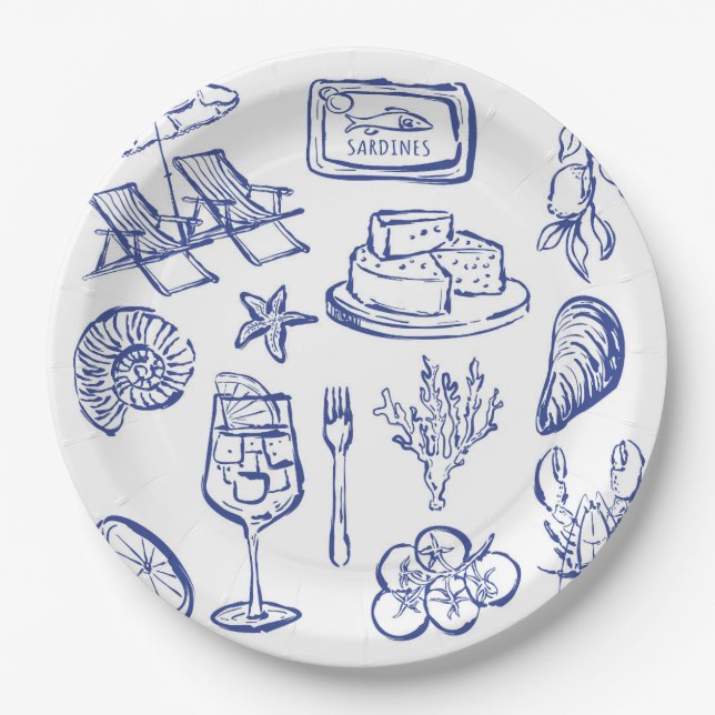  Mediterranean Life Outline Paper Plate (Front)