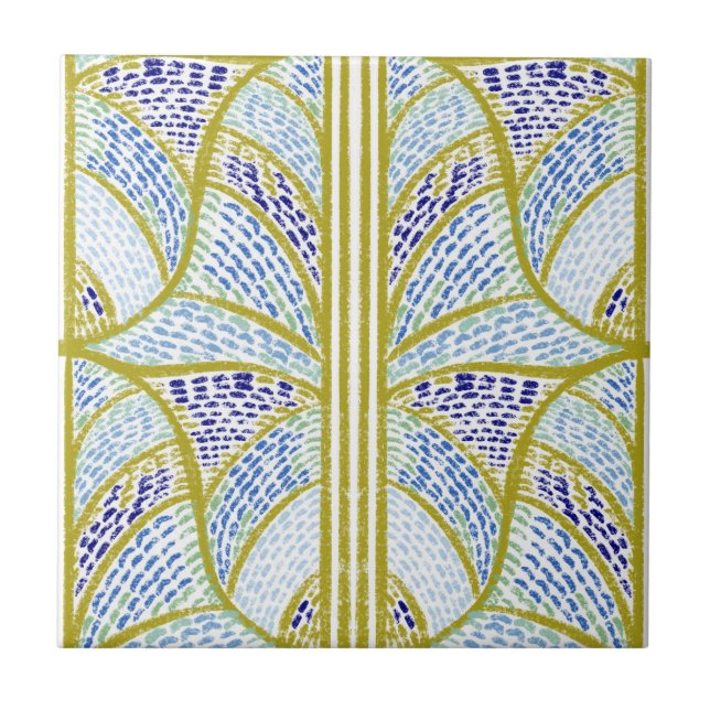 Mediterranean Lime Green & Blue Mosaic Pattern  Tile (Front)
