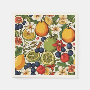 Mediterranean Limes, Lemons and Flowers. Painted Napkin