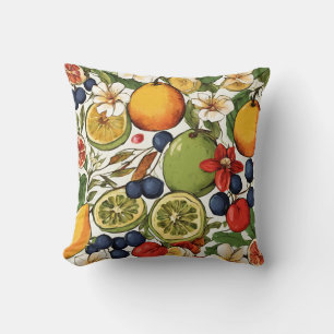 Mediterranean Limes, Lemons and Flowers. Painted Throw Pillow