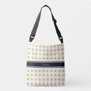 Mediterranean Look Pattern in Blue, Golden & White Crossbody Bag