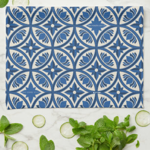 Mediterranean Lotus Tile Pattern - The White Lotus Kitchen Towel