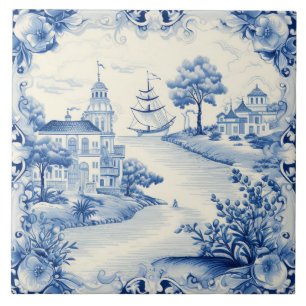 Mediterranean lovers blue white tile