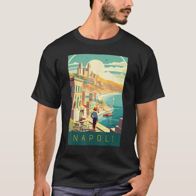 Mediterranean Magic Naples Vintage Poster Art T-Shirt (Front)