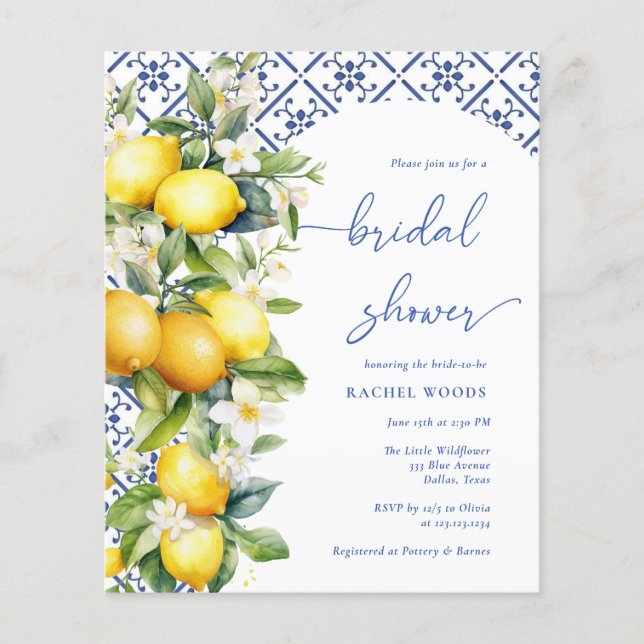Mediterranean Main Squeeze Lemon Bridal Shower Flyer (Front)