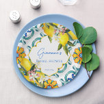 Mediterranean Majolica tiles lemons bridal shower Paper Plate<br><div class="desc">Mediterranean Majolica tiles lemons bridal shower personalized monogram printed paper plates template,  Italian style Capri,  Amalfi Coast,  Sicilia themed party plates personalized table decor  for summer functions.</div>