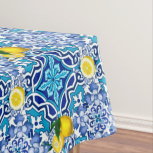 Mediterranean,majolica,tiles ,lemons,citrus  tablecloth