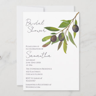 Mediterranean Minimal Olive Branch Bridal Shower   Invitation