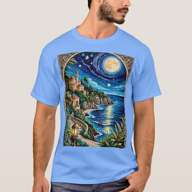 Mediterranean Moonlit Coastline Tee (Front)