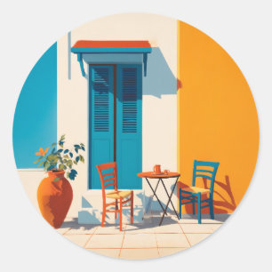 Mediterranean Morning Terrace Bliss Classic Round Sticker