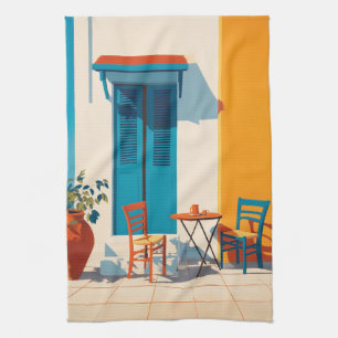 Mediterranean Morning Terrace Bliss Kitchen Towel