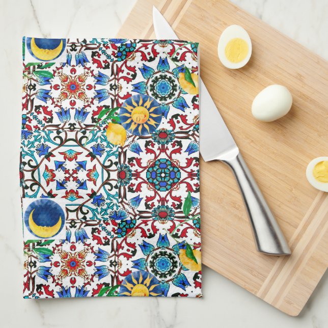 Mediterranean,Moroccan,mosaic,lemon art Kitchen Towel (Quarter Fold)