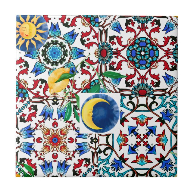 Mediterranean,Moroccan,mosaic,lemon art Tile (Front)