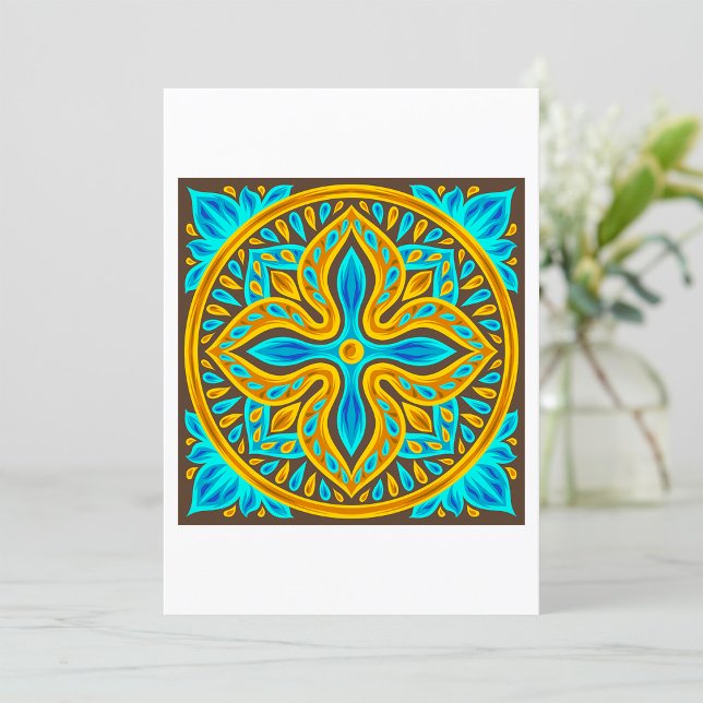 Mediterranean Moroccan Tile Pattern Blue and Gold Invitation (Creator Uploaded)