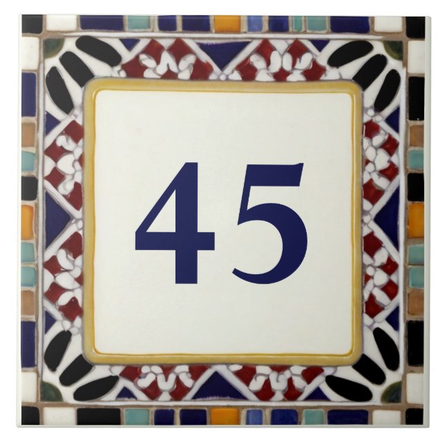 Mediterranean Mosaic House Number Sign Plate Tile (Front)