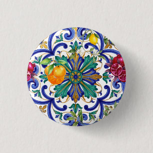 Mediterranean Mosaic lemon fruit 1 Inch Round Button