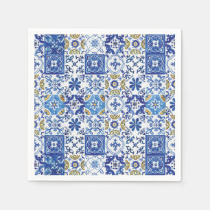 Mediterranean Mosaic Tiles Blue Birthday Party Napkin