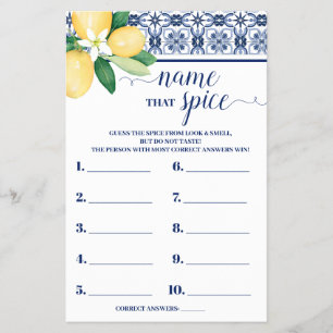 Mediterranean Name that Spice Shower Game Card