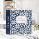 Mediterranean Navy and White Bridal Shower Recipe Binder<br><div class="desc">Collect recipes for the bride to be and organize them in this pretty patterned binder with tons of personalization options! Chic navy blue binder features a Mediterranean inspired geometric pattern in navy, sky blue and crisp white. Customize the front with the bride to be's name and shower date, and add...</div>