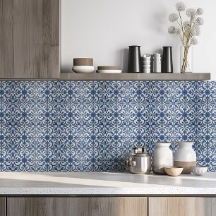 Mediterranean Navy Blue White Modern Tile