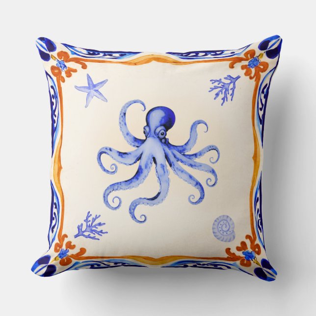 Mediterranean Octopus Throw Pillow (Front)