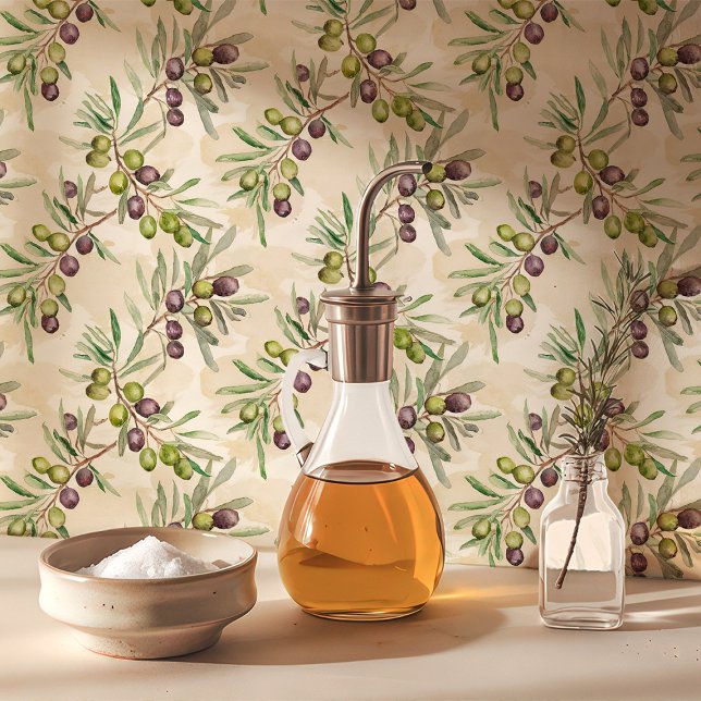 Mediterranean Olive Branch Kitchen Wallpaper (Creator Uploaded)