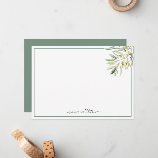 Mediterranean Olive Branch Rustic Personalized Card (Front/Back In Situ)