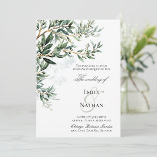 Mediterranean Olive Branch Wedding Invitation
