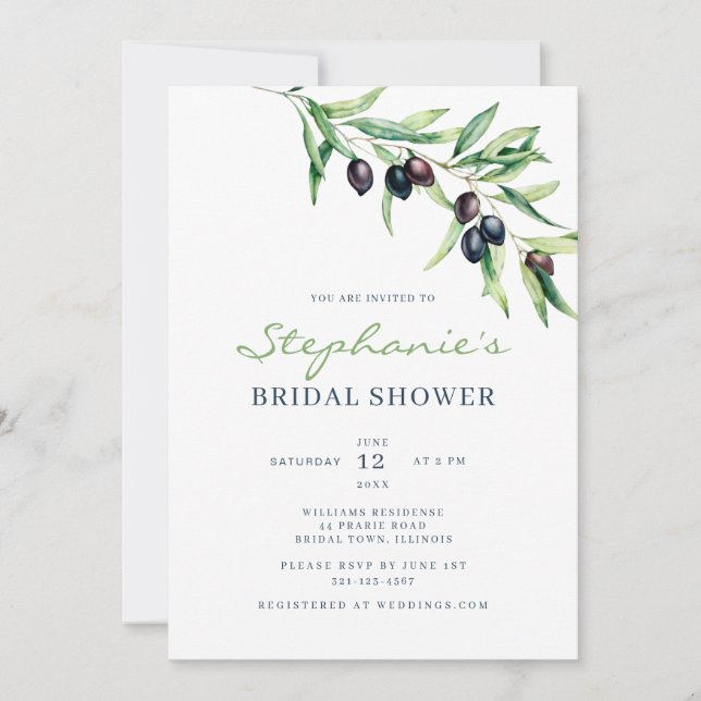Mediterranean Olive Bridal Shower Invitation (Front)