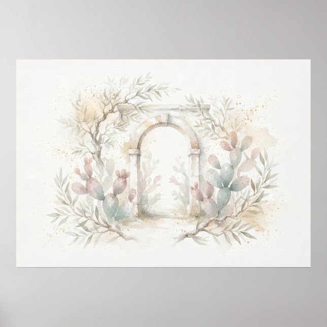 Mediterranean Olive Cactus Arch Poster (Front)