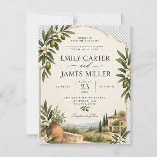 Mediterranean Olive Grove Wedding Invitation 