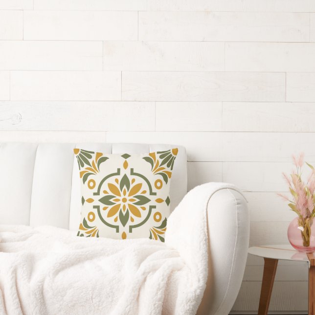 Mediterranean Olive Tile Throw Pillow (Couch)