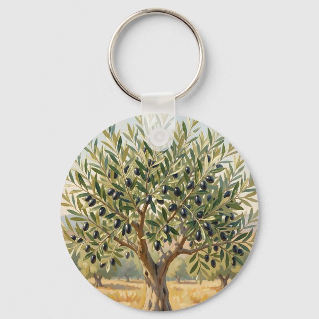 Mediterranean Olive Tree Landscape  Keychain (Front)