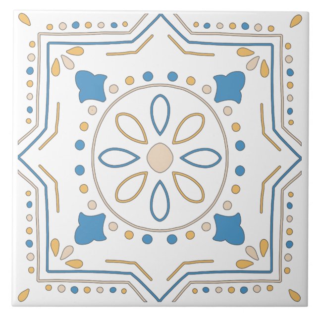 Mediterranean Orange Blue Pink Geometric Andalouse Tile (Front)