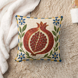 Mediterranean Pomegranate Mosaic Decorative Throw Pillow
