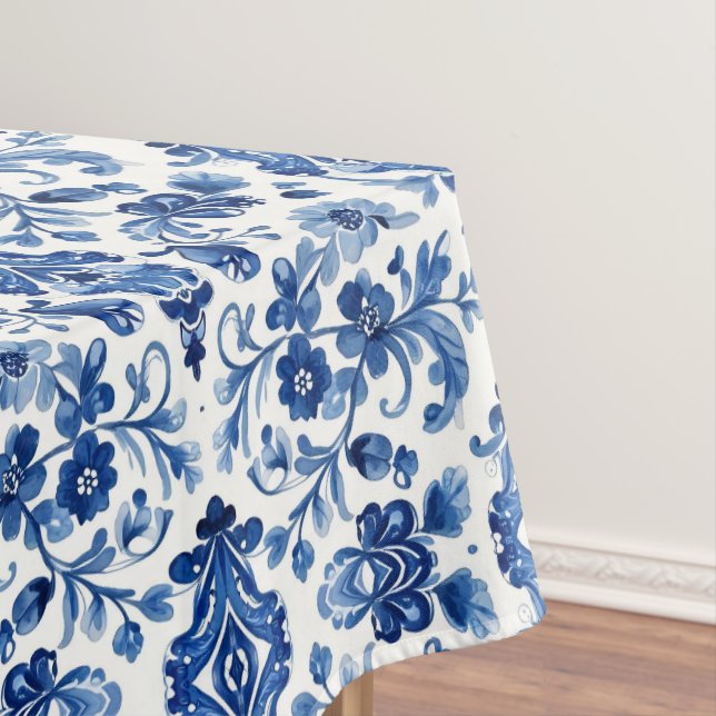Mediterranean Portuguese Blue Tile Tablecloth (In Situ)