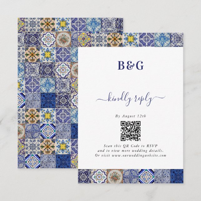 Mediterranean Portuguese Tiles Pattern Wedding Enclosure Card (Front/Back)